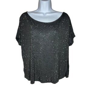 ALL SAINTS Women's Sz 6 Bejeweled Sparkle Oversized T- Shirt, Gray (1433)
